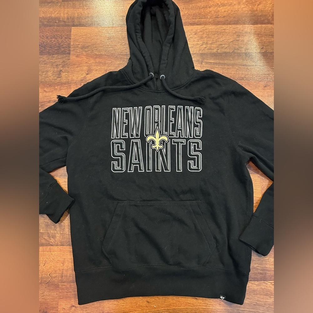'47 New Orleans Saints Mens Black Block Stripe Headline Hoodie Size Large